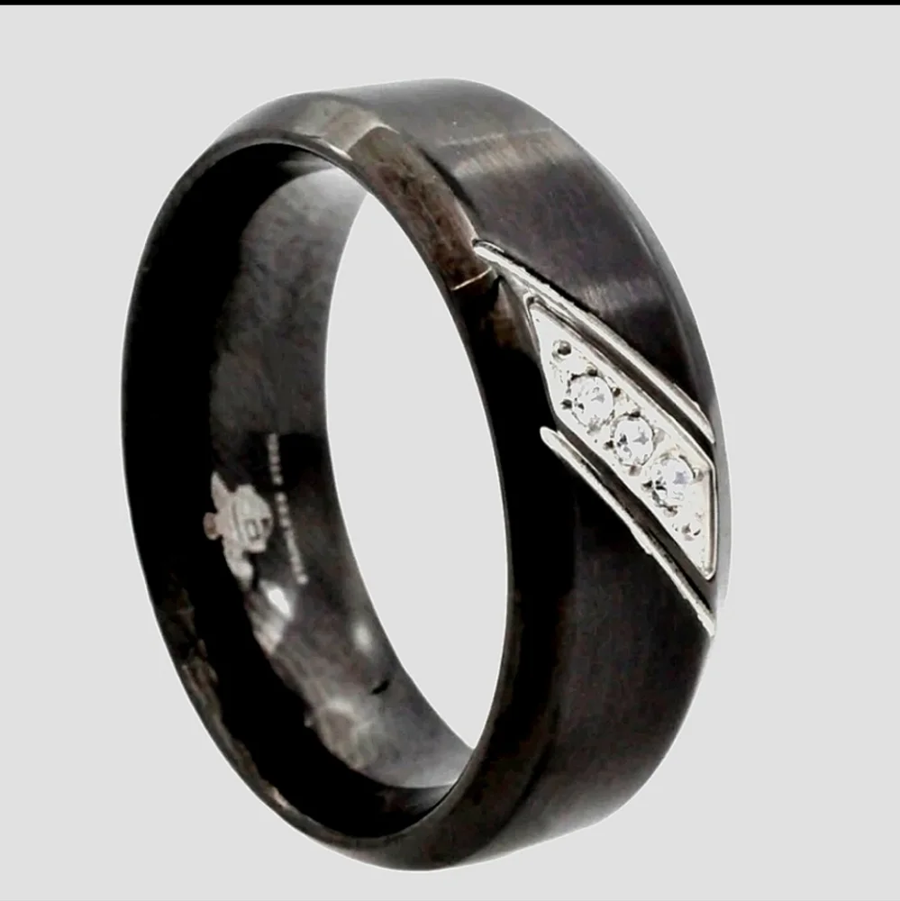 Black Jack Men's Stainless Steel Band with Cubic Zirconia Size 9 NWOT